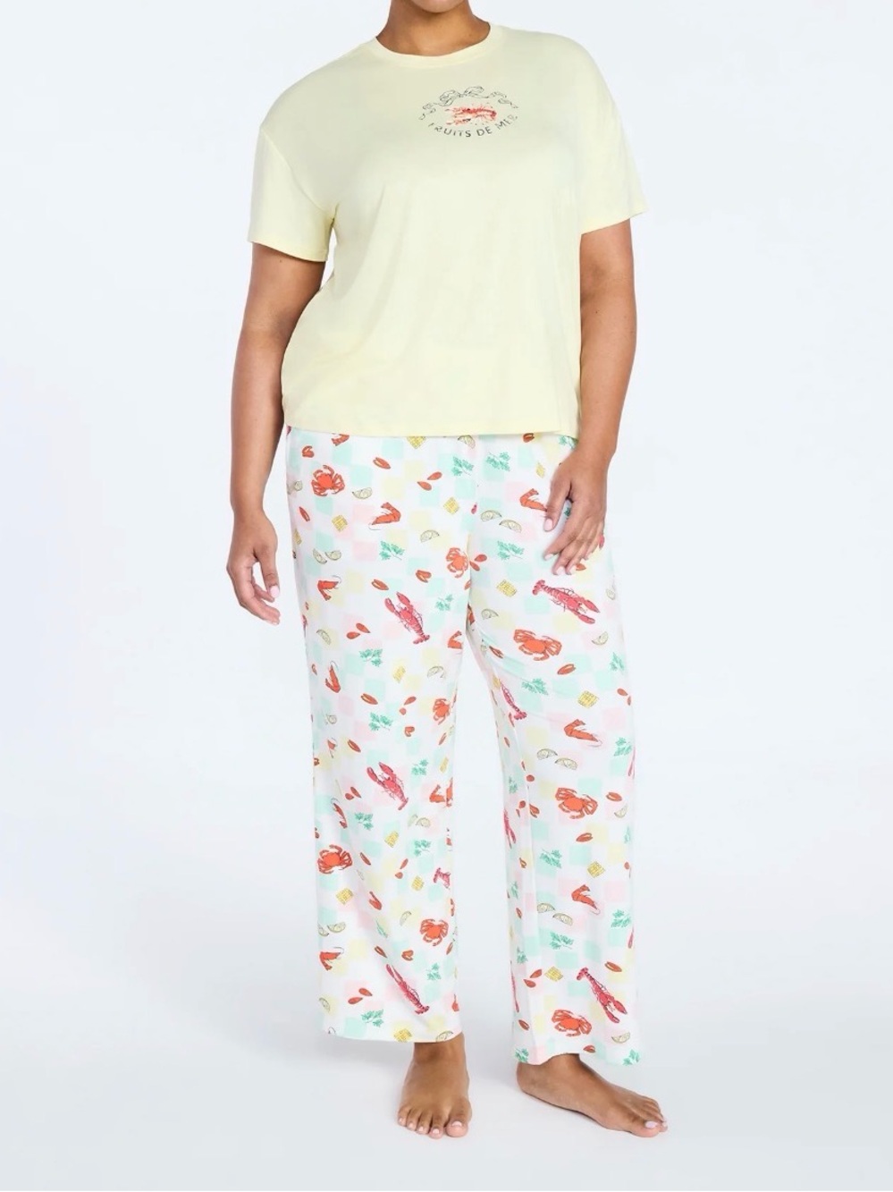 Joyspun 2X Crawfish/Lobster/Crab Boil Short Sleeve Pajama Set, 2-Piece,